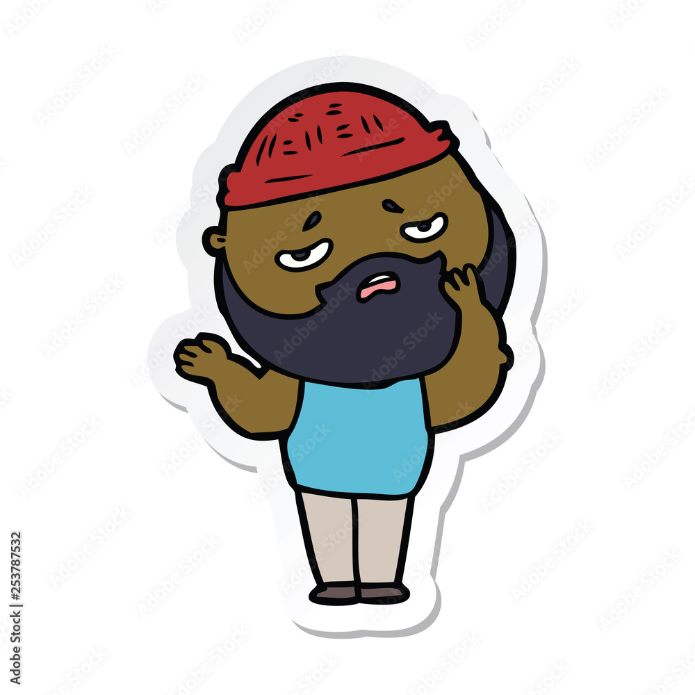 sticker of a cartoon worried man with beard sticker of a cartoon worried man with beard