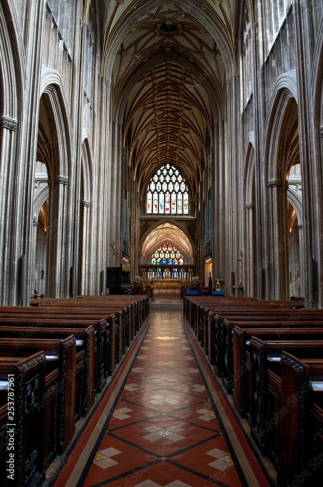 Central nave leading to the chancel and altar, St Mary Redcliffe Church, Bristol, UK