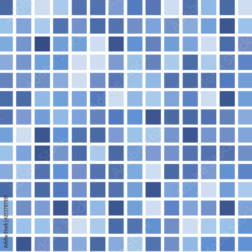 Mosaic of a bright blue squares on a white background. 