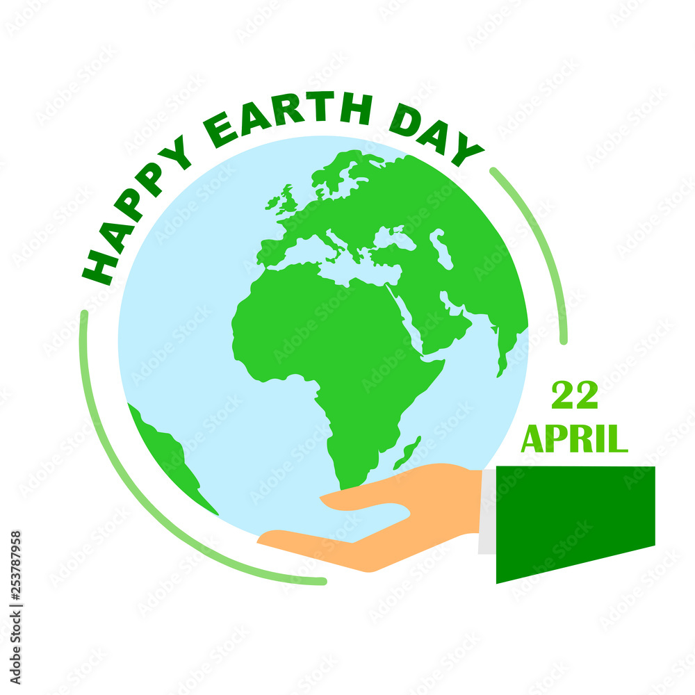 Planet Earth in human hand, poster for Earth Day on April 22. Vector illustration of a flat style.м