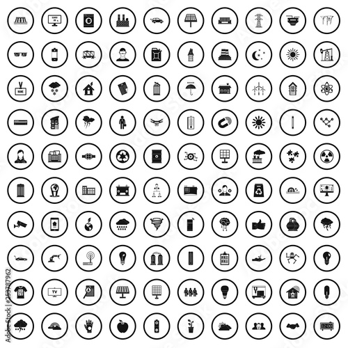 100 solar energy icons set in simple style for any design vector illustration