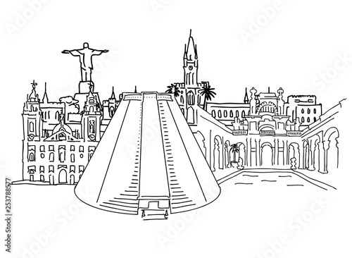 Landmark sketches of of Rio de Janeiro