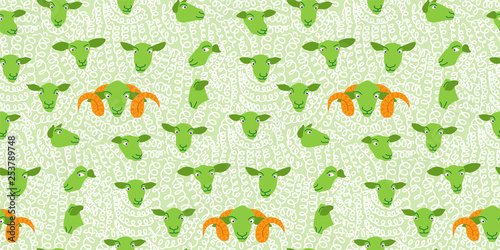 Sheep seamless background pattern wallpaper vector flock group with cute funny cartoon characters. Lamb poddy ewe jumbuck mutton childish infantile. Comic comical decoration textile fabric cloth. 