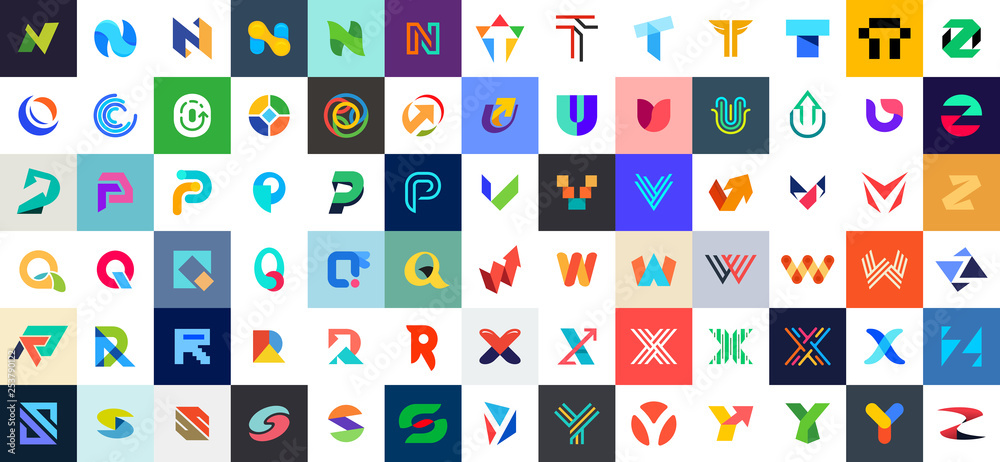 Abstract logos collection with letters. Geometrical abstract logos Abstract logos collection with letters. Geometrical abstract logos