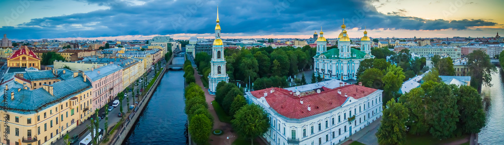 St. Petersburg. Russia. Panorama of St. Petersburg. Nicholas Naval Cathedral. Kryukov channel. Summer day. Beautiful views of Peter. Cities of Russia. Architecture of St. Petersburg.