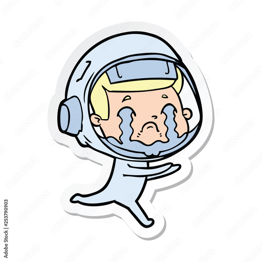 sticker of a cartoon crying astronaut sticker of a cartoon crying astronaut