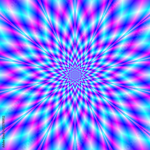Fuzzy Star in Blue and Pink / An abstract fractal image with a fuzzy star design in blue and pink.