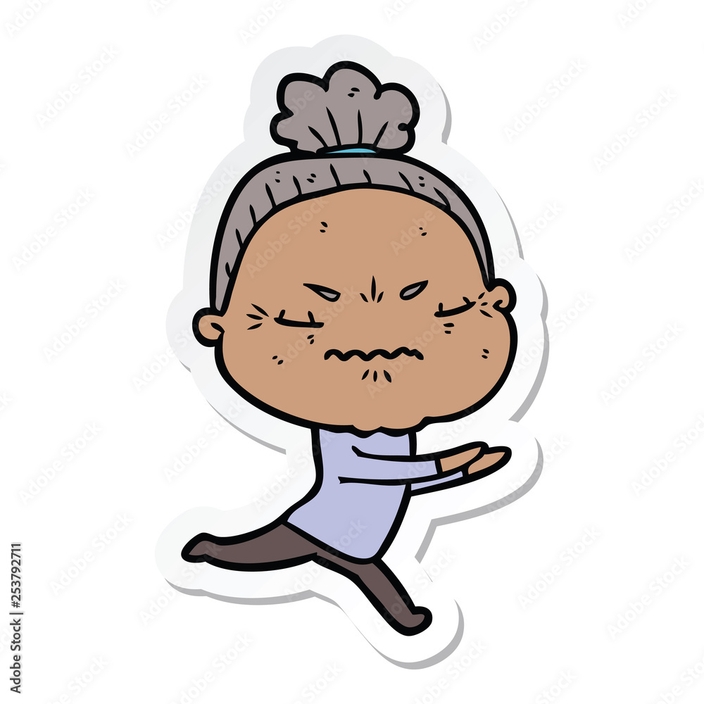 sticker of a cartoon annoyed old lady sticker of a cartoon annoyed old lady