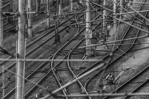 Switches, track systems and overhead lines of a railway line in Germany