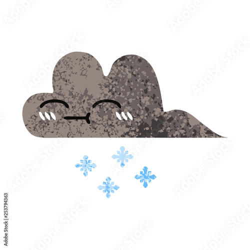 retro illustration style cartoon storm snow cloud