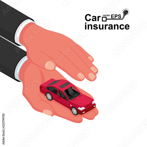 Hands male insurance agent protects car