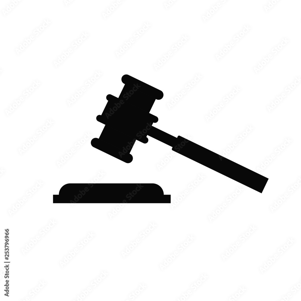 Flat design of judge gavel icon. Simple modern symbol. Perfect black pictogram illustration isolated on white background. Gavel blow concept Flat design of judge gavel icon. Simple modern symbol. Perfect black pictogram illustration isolated on white background. Gavel blow concept