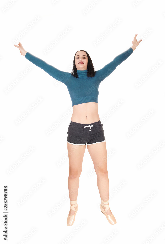 Pretty woman standing tiptoe with ballet shoes Pretty woman standing tiptoe with ballet shoes