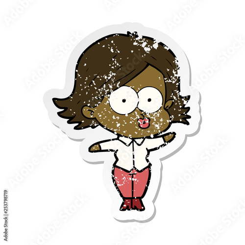 distressed sticker of a cartoon girl pouting