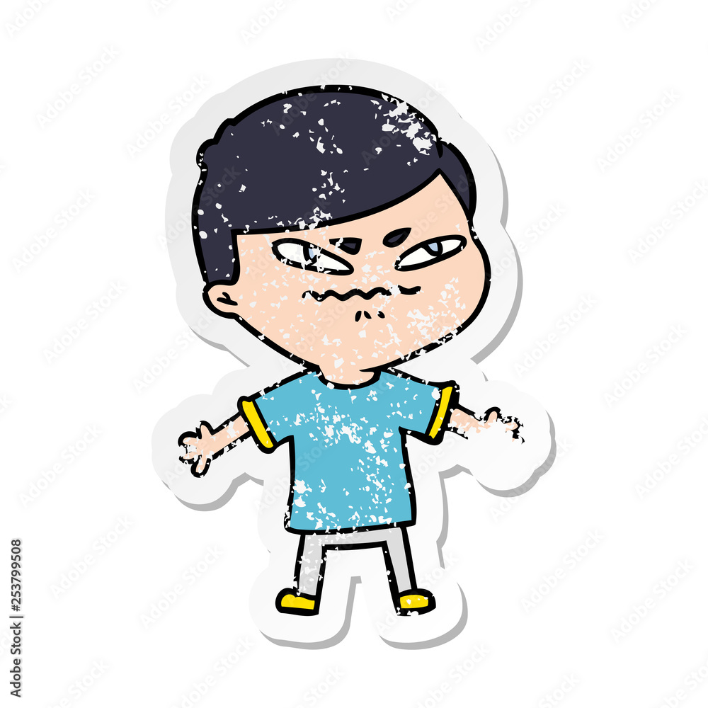 distressed sticker of a cartoon exasperated man