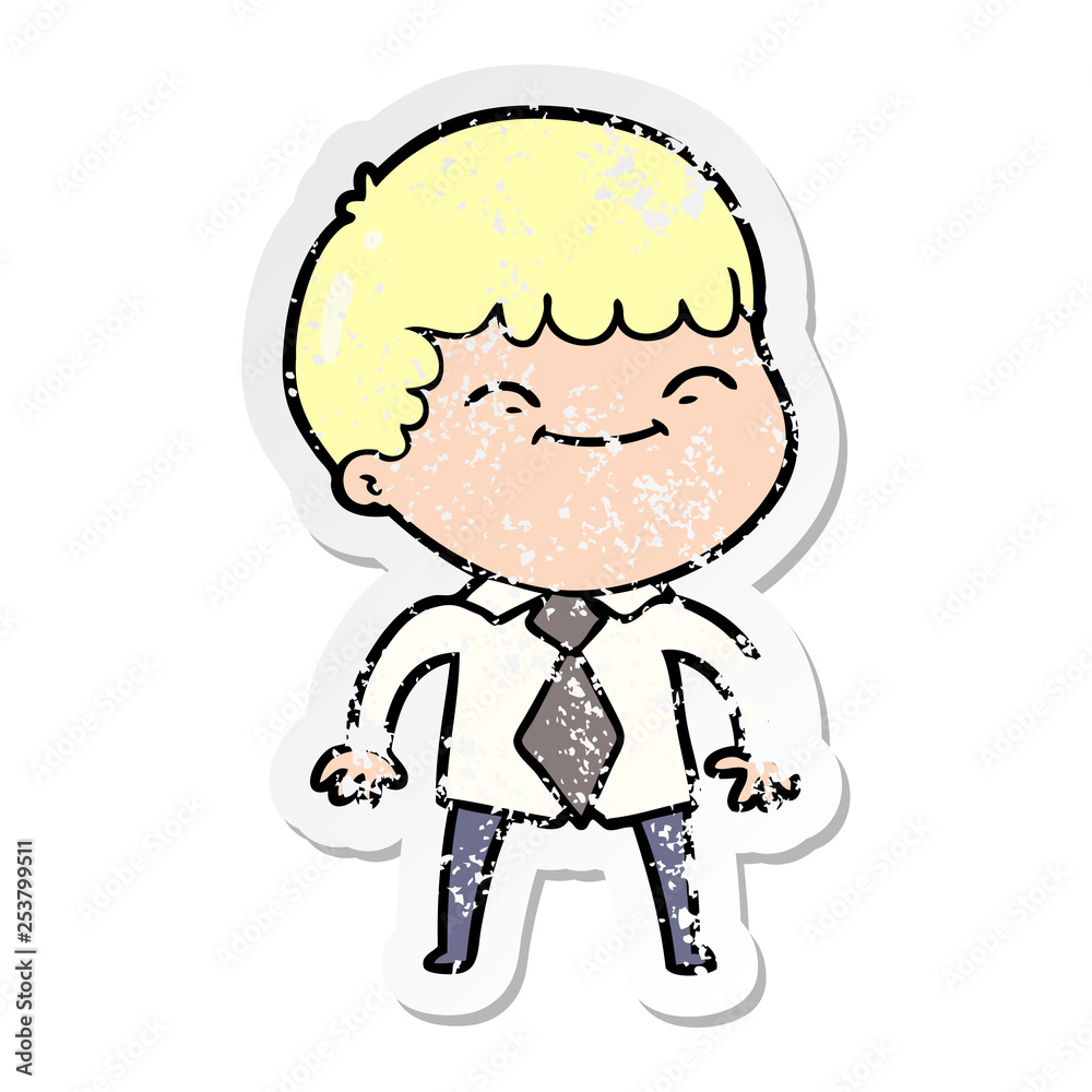 distressed sticker of a cartoon happy boy distressed sticker of a cartoon happy boy