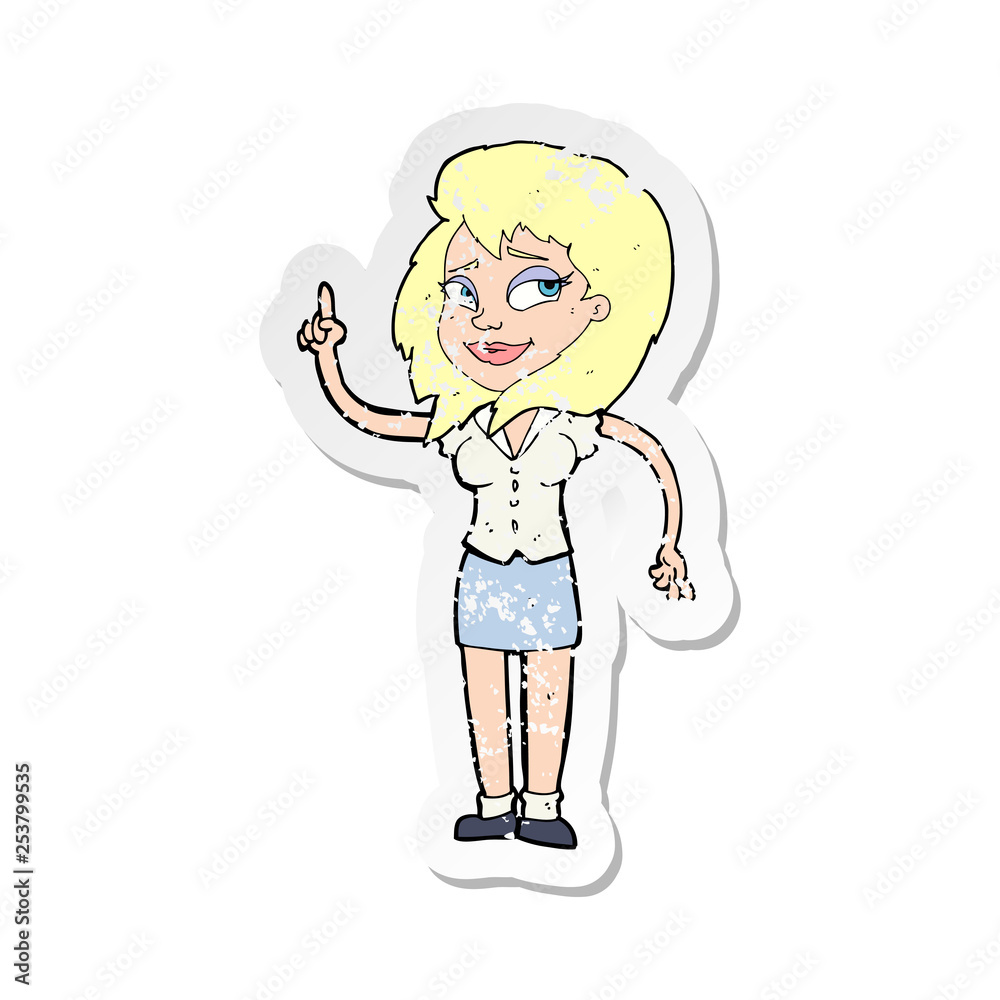 retro distressed sticker of a cartoon pretty woman with idea retro distressed sticker of a cartoon pretty woman with idea