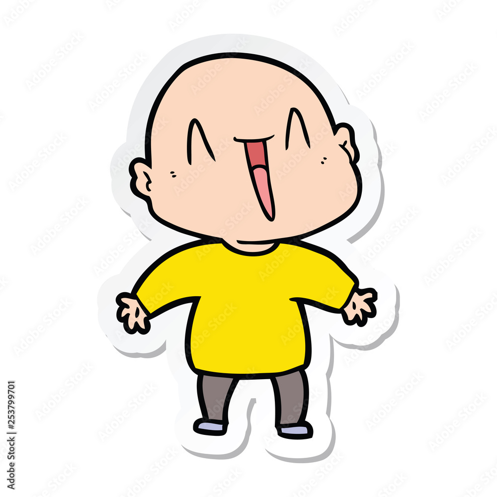 sticker of a happy cartoon bald man sticker of a happy cartoon bald man
