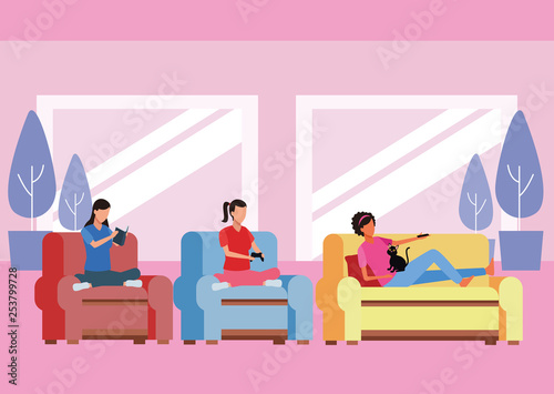 faceless people relax living room