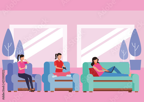 faceless people relax living room