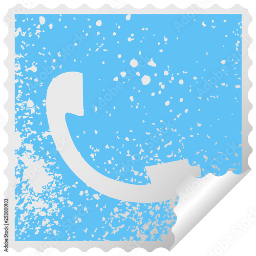 distressed square peeling sticker symbol telephone receiver