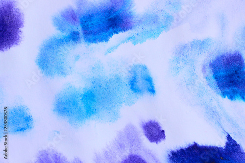 Blurred Blue Watercolor Stains Background. Blue Watercolor Background Texture With A Lot Of Copy Space For Text. © diesel_80