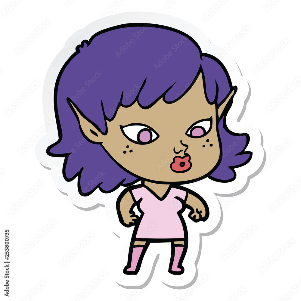 sticker of a pretty cartoon elf girl sticker of a pretty cartoon elf girl