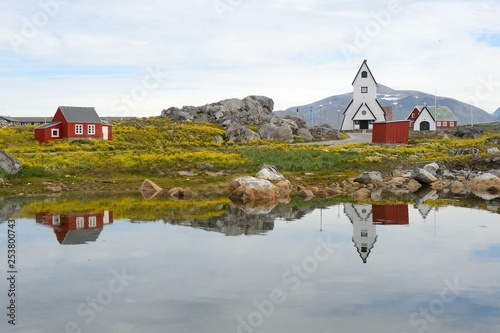 Village with colorful houses in Greenland photo