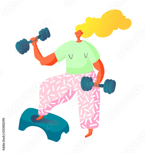 sport cardio workout fitness woman characters with dumbbells