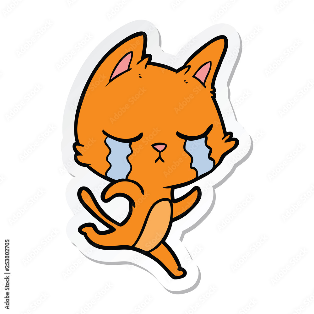 sticker of a crying cartoon cat sticker of a crying cartoon cat