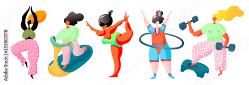 women make fitness, - yoga, cardio, dumbbells and gymnastics