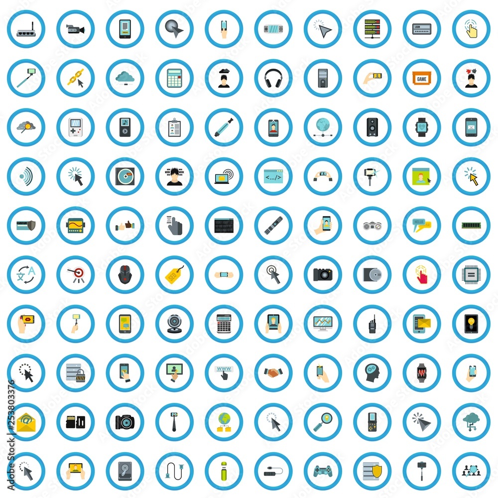 100 electronic device icons set in flat style for any design vector illustration