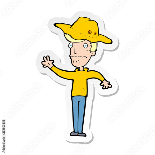 sticker of a cartoon man in outback hat
