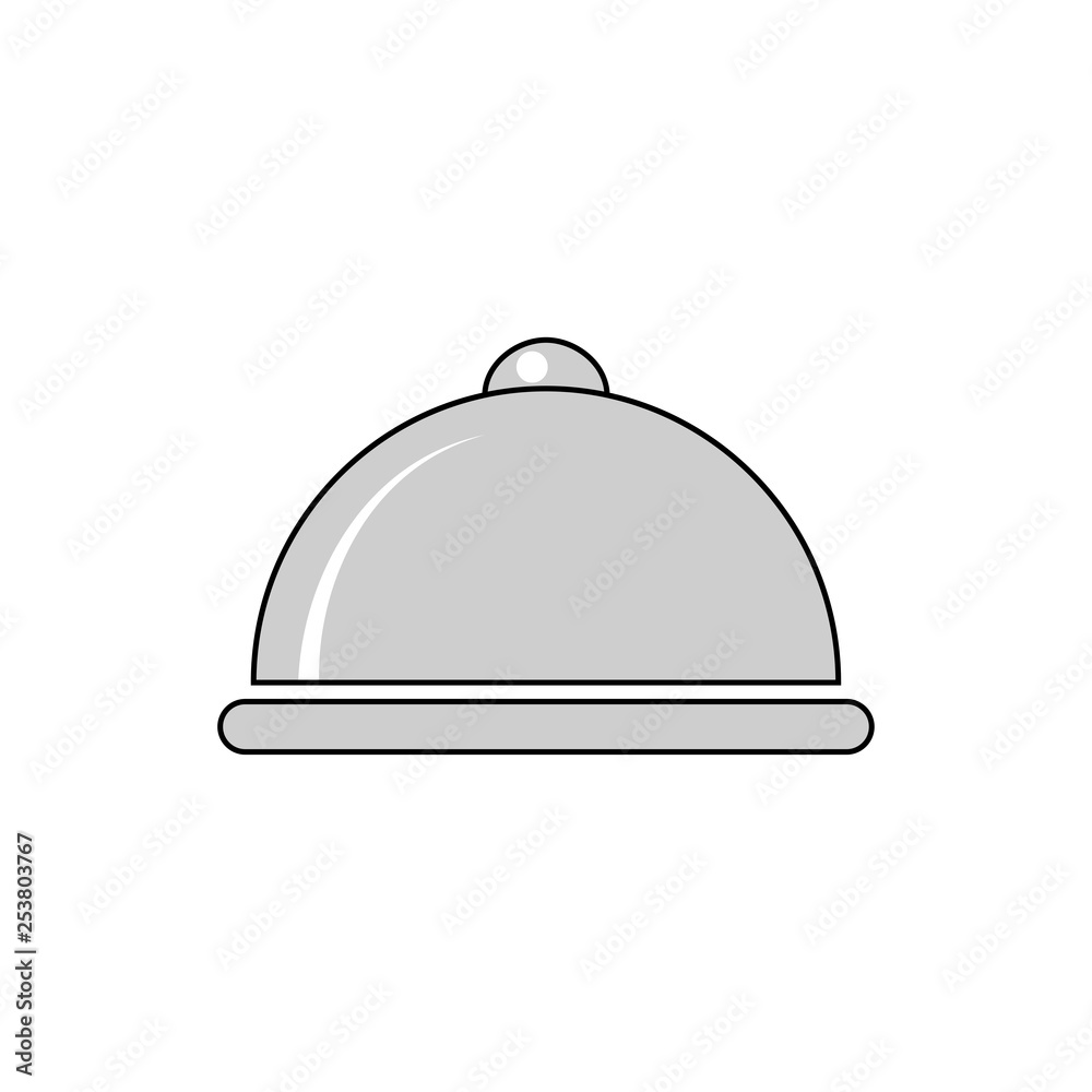 Serving dinner tray for waiter isolated on white background. Logo for restaurant. Vector flat cartoon design