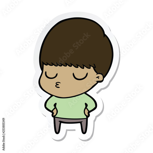 sticker of a cartoon calm boy