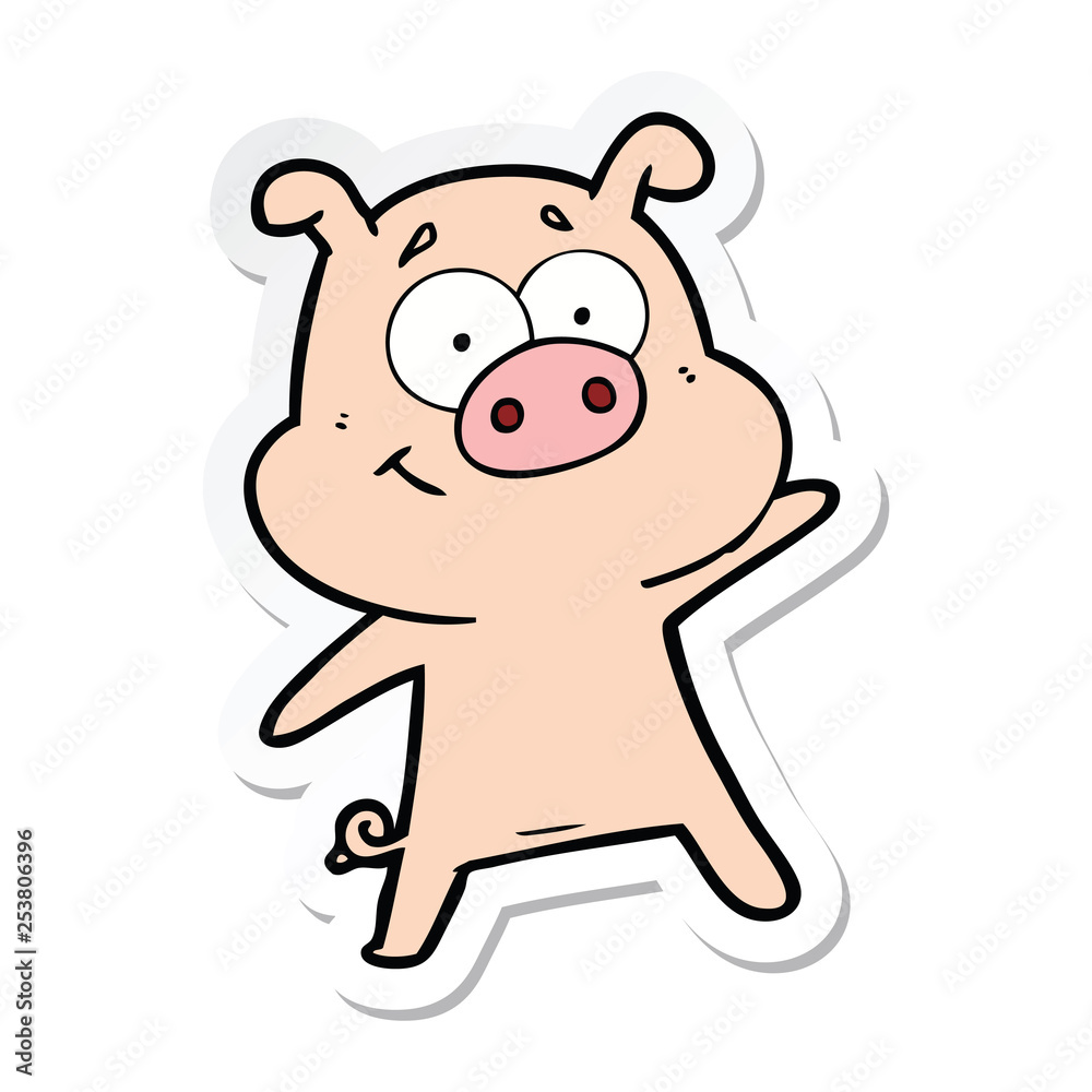 sticker of a happy cartoon pig sticker of a happy cartoon pig