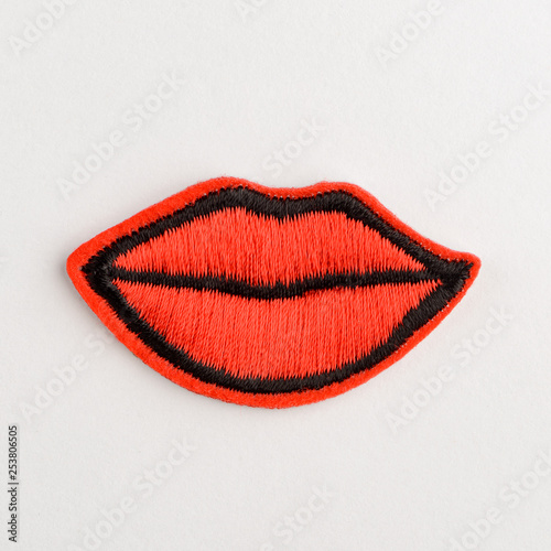 Red lips embroidered patch