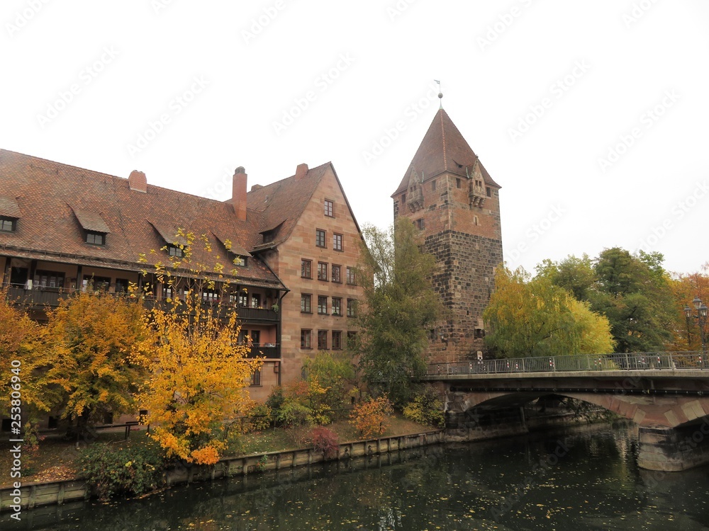 autumn cityscape overlooking the river