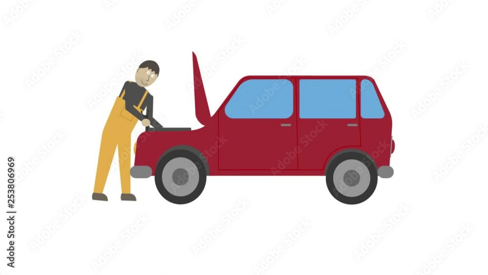 The master repairs the car. Animation with the alpha channel enabled. Cartoon The master repairs the car. Animation with the alpha channel enabled. Cartoon