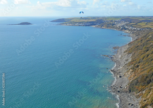 Paragliding above the coast of South Cornwall