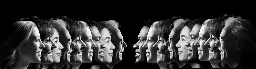 Group of 5 different people in a row