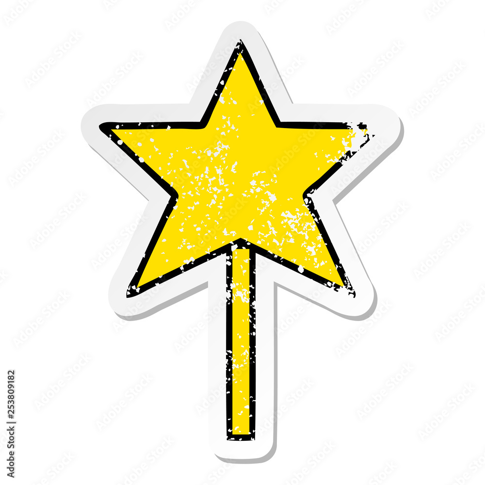 distressed sticker of a cute cartoon star wand distressed sticker of a cute cartoon star wand
