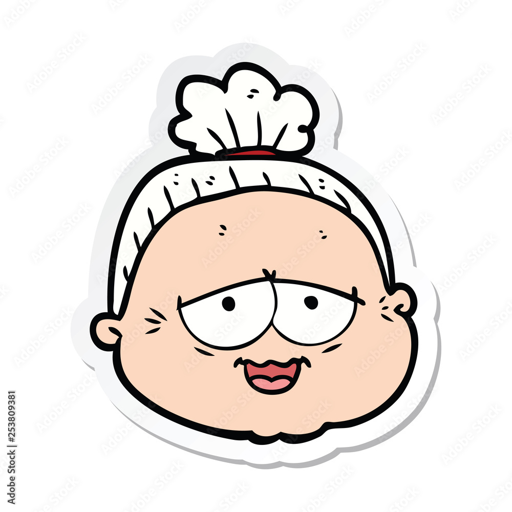 sticker of a cartoon old lady sticker of a cartoon old lady