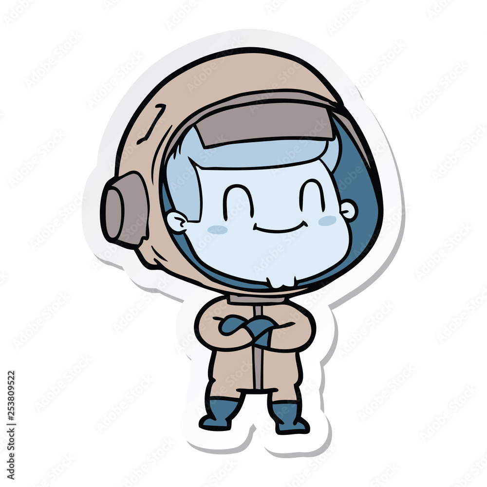 sticker of a happy cartoon astronaut man