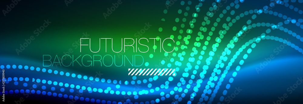 Glowing abstract wave on dark, shiny motion, magic space light. Vector techno abstract background Glowing abstract wave on dark, shiny motion, magic space light. Vector techno abstract background