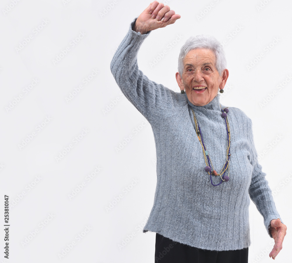 woman with arm up on white background woman with arm up on white background