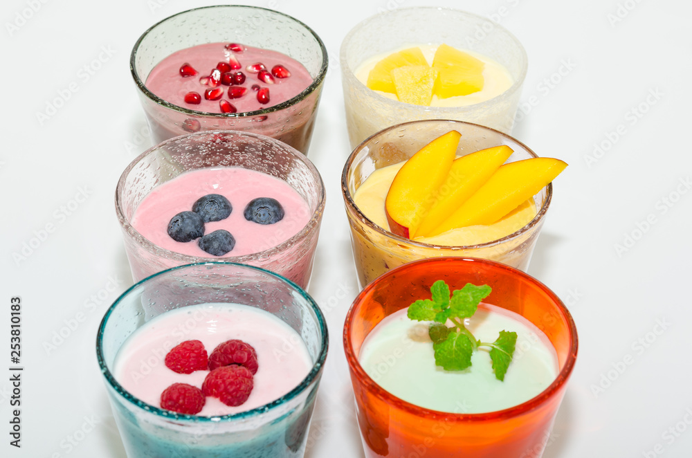 Yogurt with fruits. Healthy smoothies. 