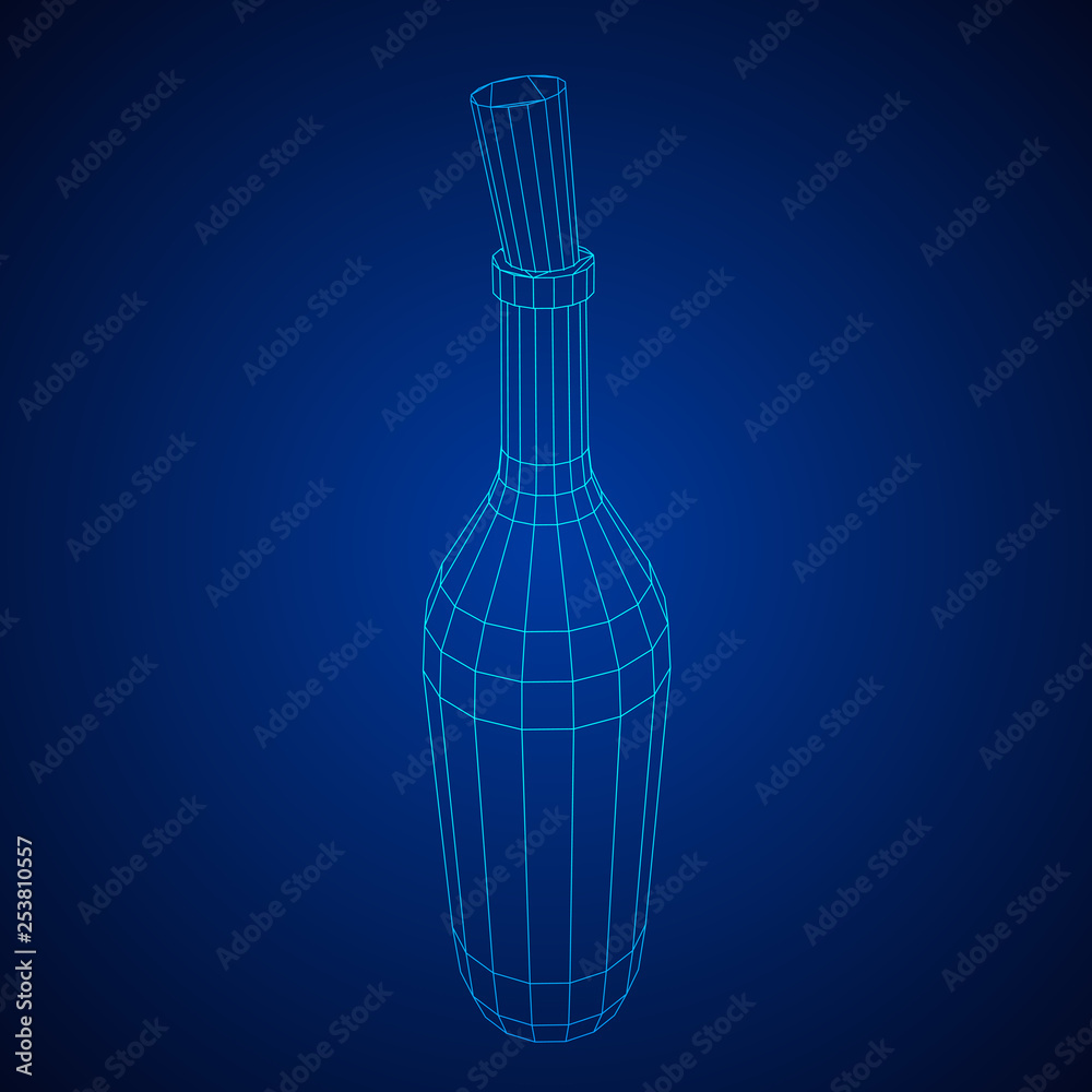 Wine bottle. Model wireframe low poly mesh vector illustration Wine bottle. Model wireframe low poly mesh vector illustration