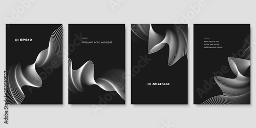 Set of Futuristic Cover Design Templates with Wavy Lines. 