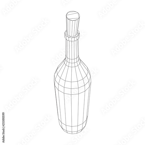 Wine bottle. Model wireframe low poly mesh vector illustration